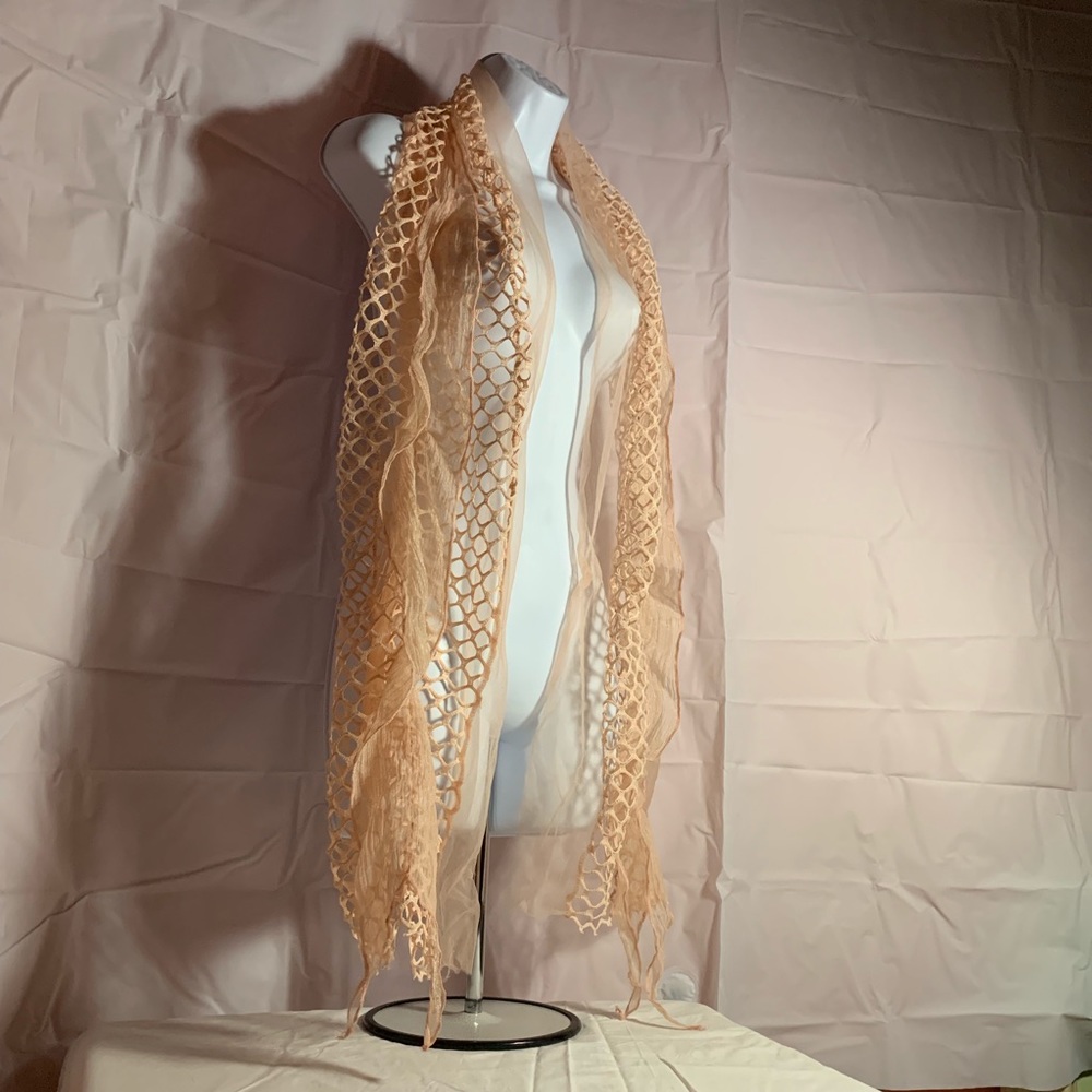 Peach Lattice Scarf Chiffon Orange Pink Wrap Cute